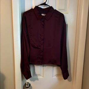 LOFT Red Notched Collar Button Down Shirt
